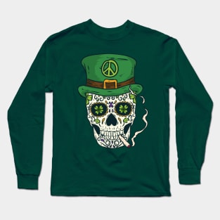 Cool Boho Sugar Skull Saint Patrick's Day Long Sleeve T-Shirt